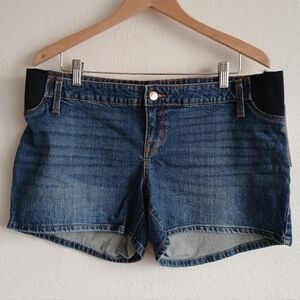 Denim Women's Maternity Midi  Shorts Side Panels Dark Wash Pockets Size 10